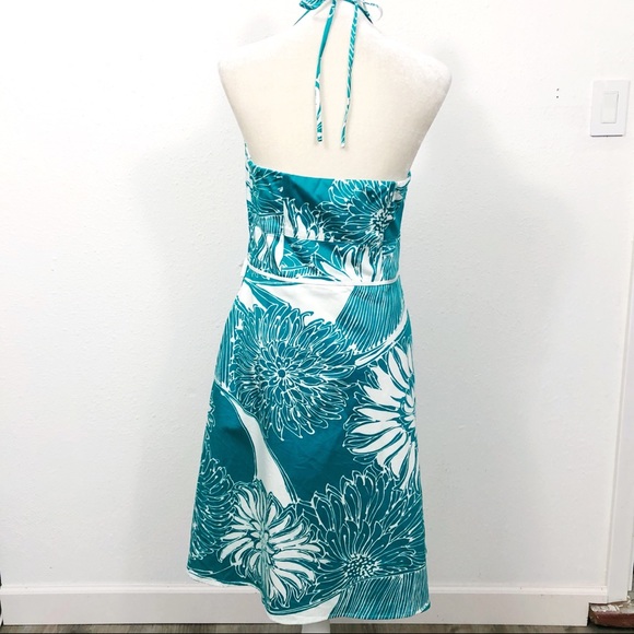 Ann Taylor Petite Teal Floral Halter Dress SZ 10P - Picture 3 of 6